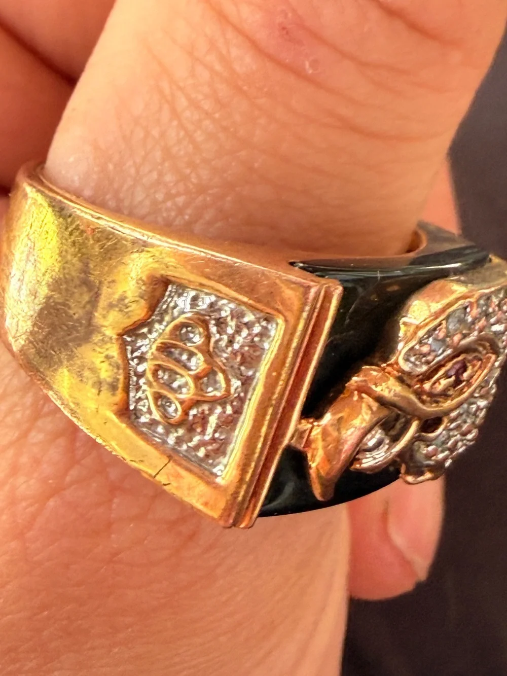 Men's Vintage RSC Eagle Head Black Onyx Statement Ring